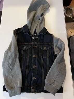 RSQ Dark Blue Denim Jacket with Gray Hood & Sleeves